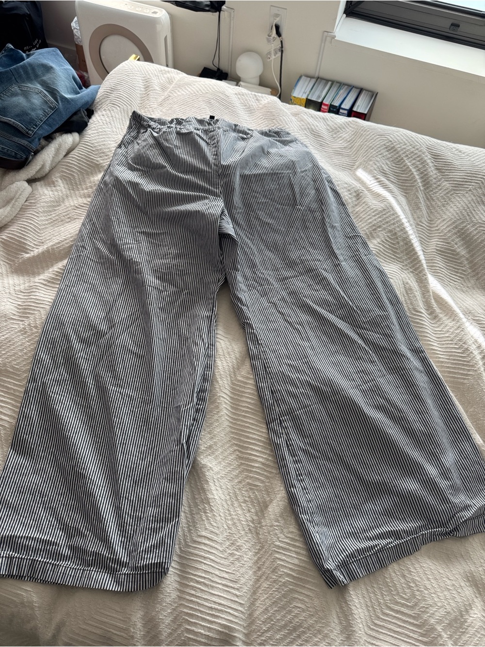 J. Crew Navy and White Pinstripe Wide-Leg Pants - Picture 3 of 3